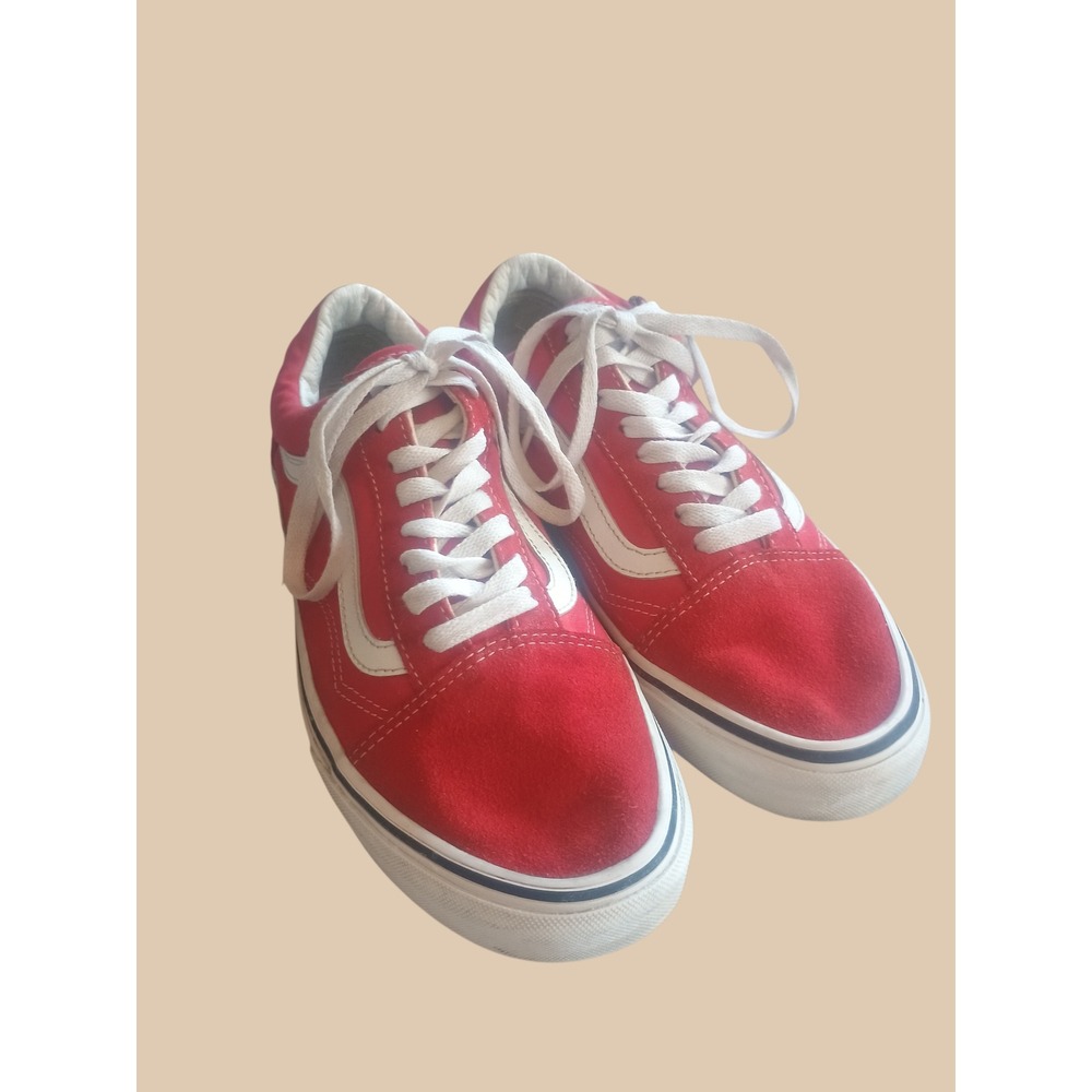 Vans Old Skool Red White Suede Canvas Skate Shoes Mens 8 Womens 9.5 VN000D3HY28